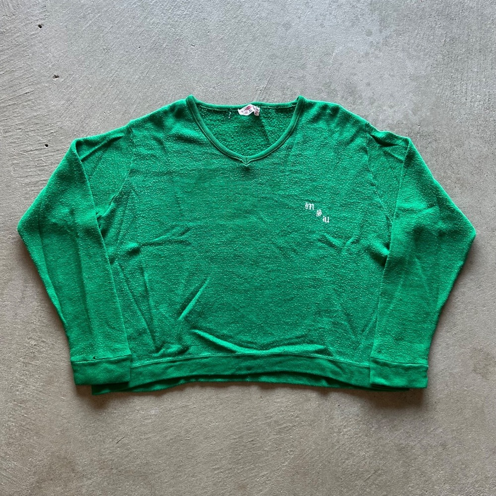 Vintage‎ 60s Champion Doran Michigan State Sweater Size XL Green MSU Pullover